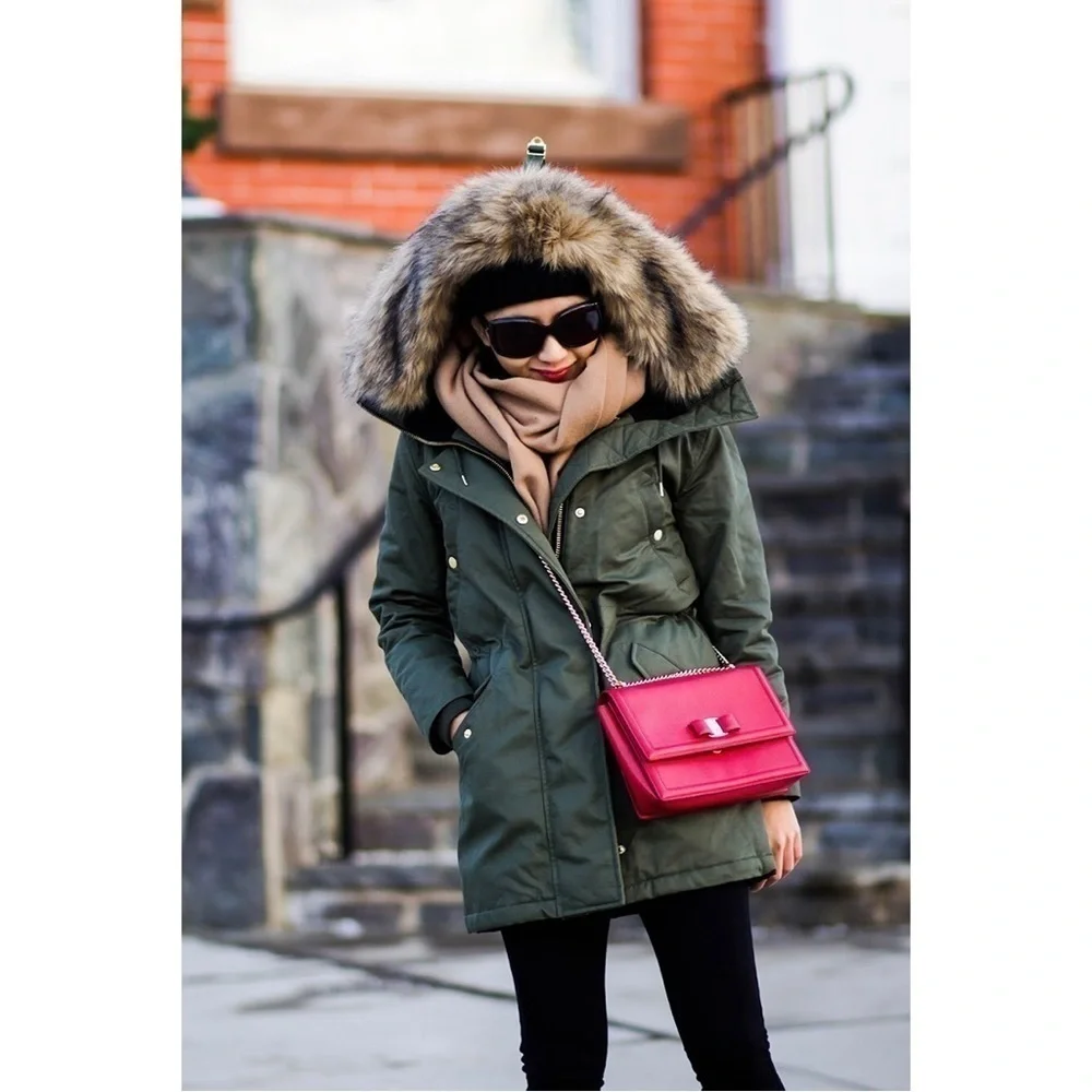 J. Crew Perfect Winter Parka Olive Green size MEDIUM